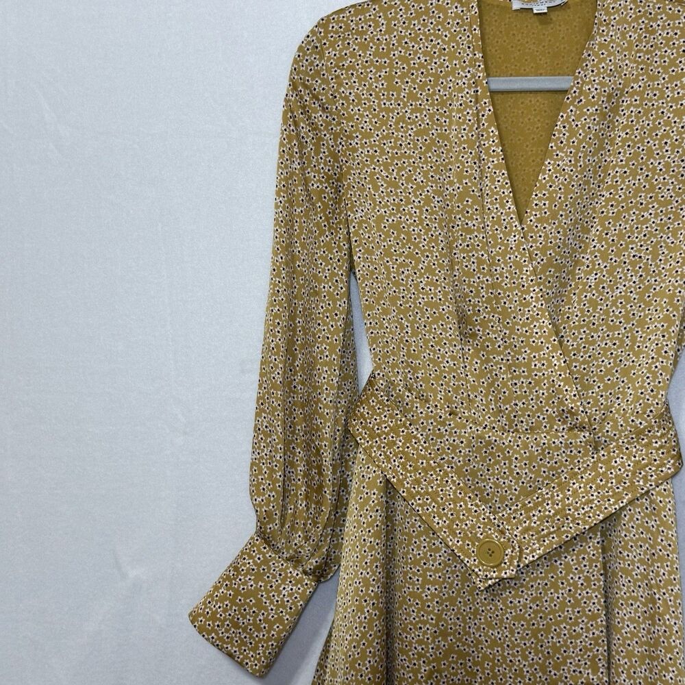 Equipment Femme Long Sleeve Yellow Floral Belted Fanetta Chic Wrap Dress Size 2 - Picture 8 of 14